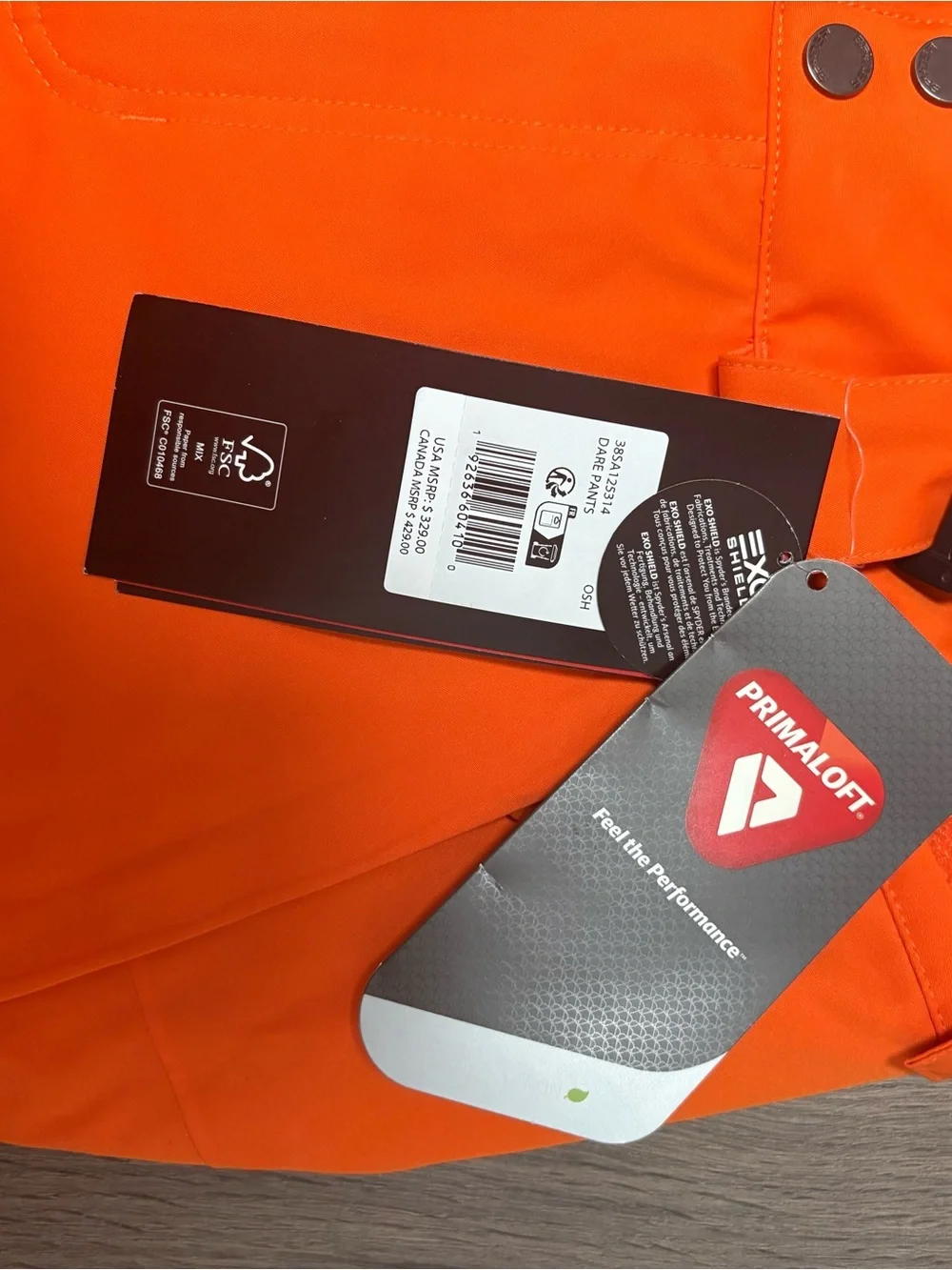 Spyder men’s orange ski bibs dare pants water resistant nwt size small